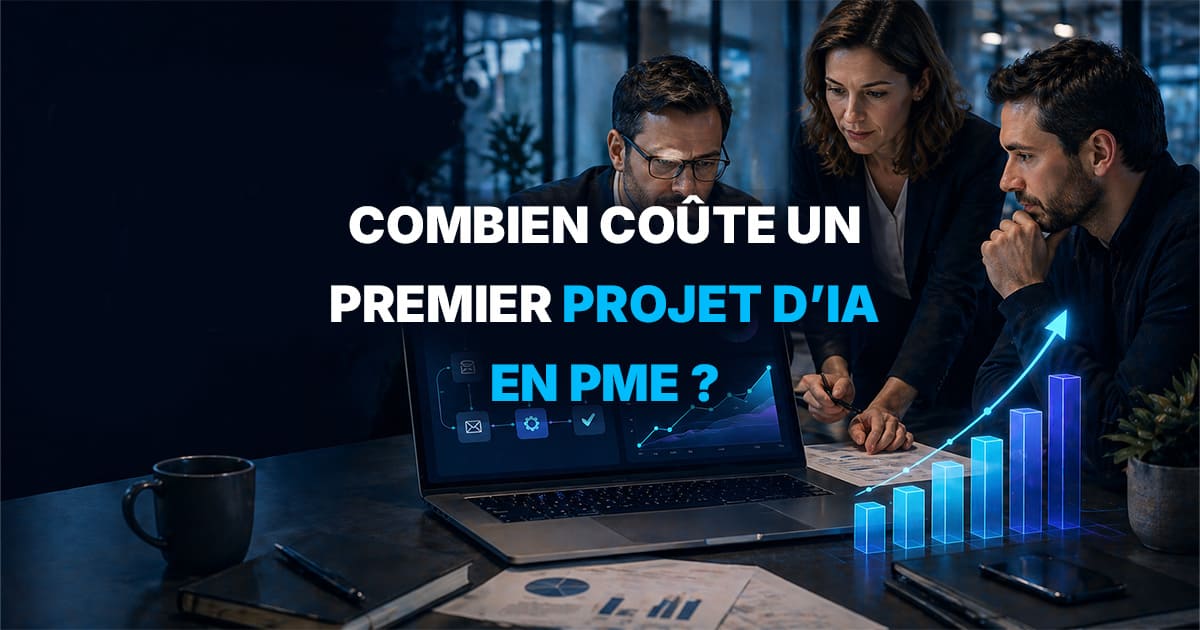 Illustration éditoriale du budget d'un premier projet d'IA en entreprise ou collectivité